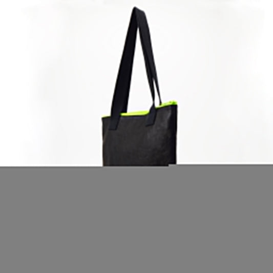 Handmade Leather Tote - Black With Neon Zipper